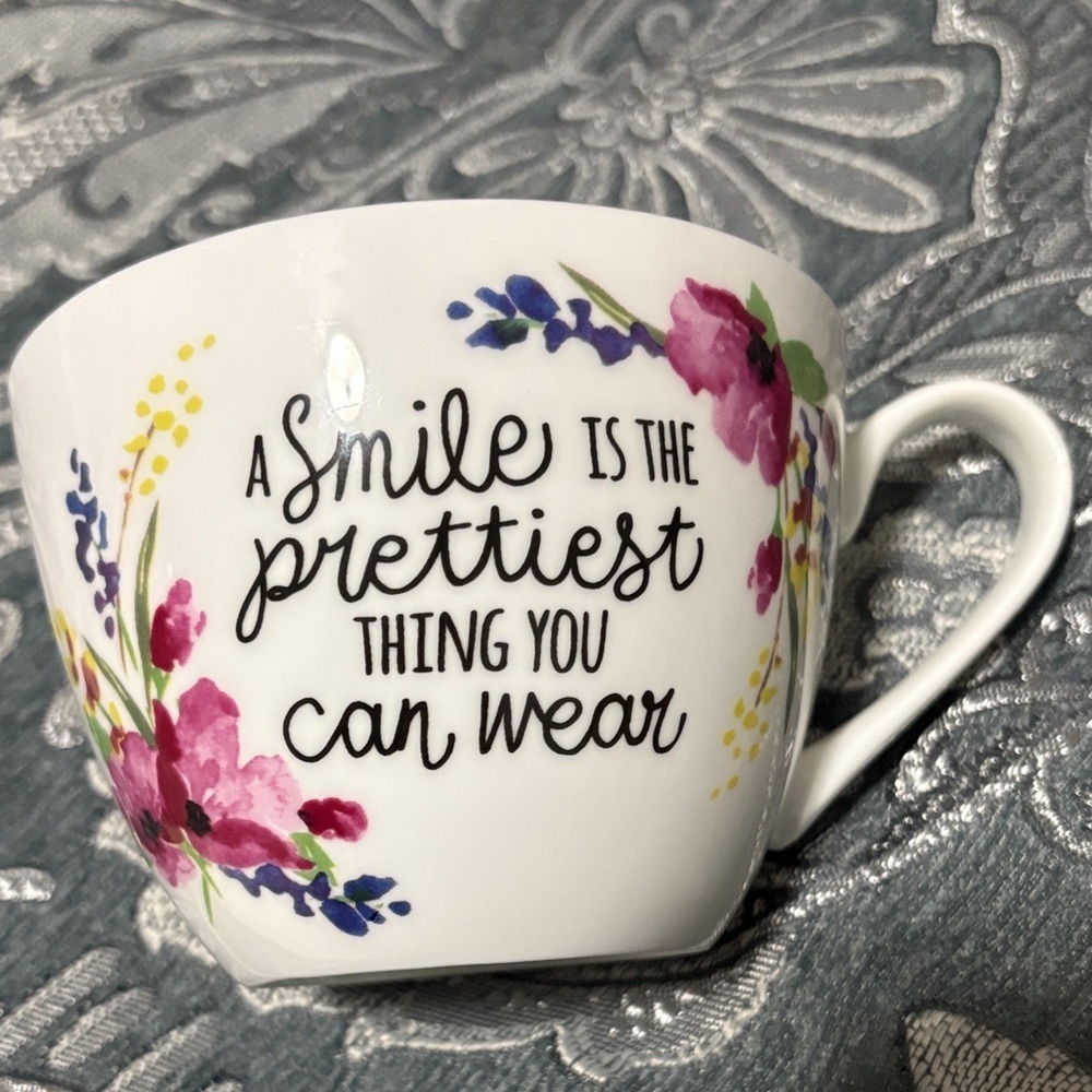 Floral White Mug with Inspirational Quote